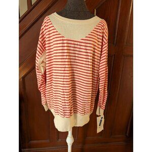 Aileen Too Womens Striped Long Sleeve Top 22W/42 Red & White 100% Cotton NWT